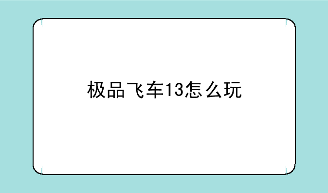 极品飞车13怎么玩