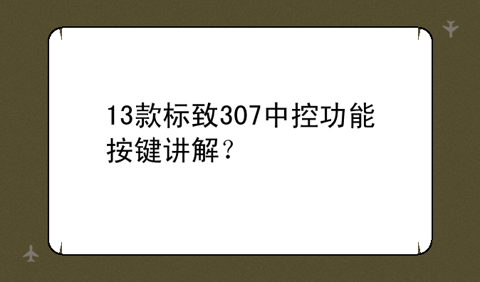 13款标致307中控功能按键讲解？
