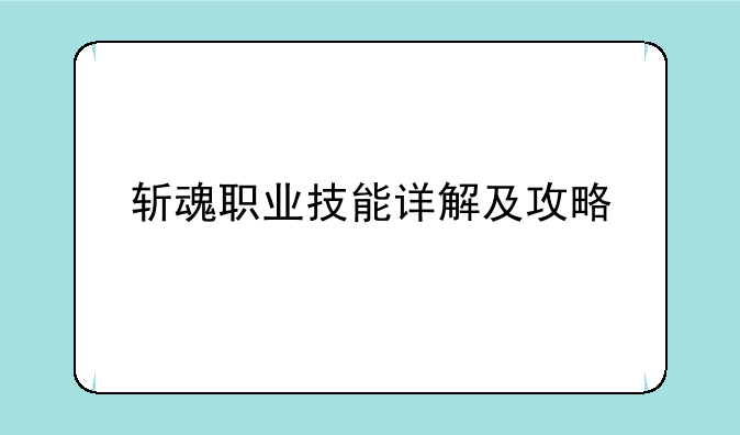 斩魂职业技能详解及攻略