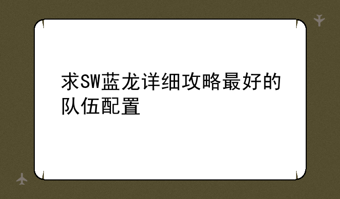 求SW蓝龙详细攻略最好的队伍配置