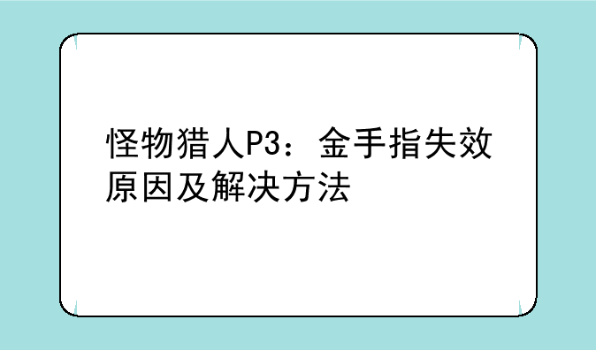 怪物猎人P3：金手指失效原因及解决方法
