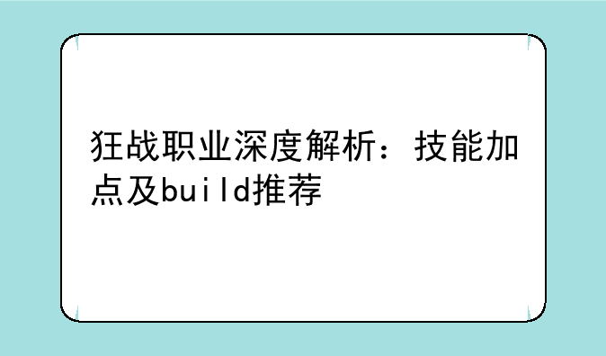 狂战职业深度解析：技能加点及build推荐