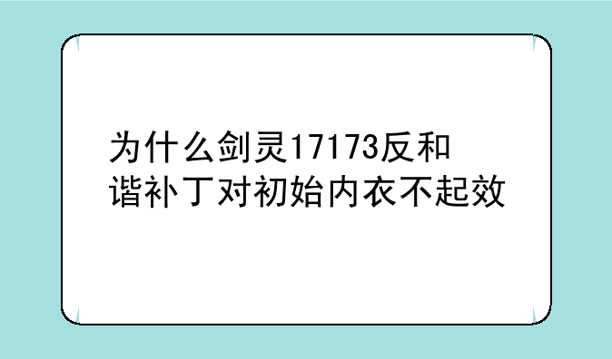 为什么剑灵17173反和谐补丁对初始内衣不起效
