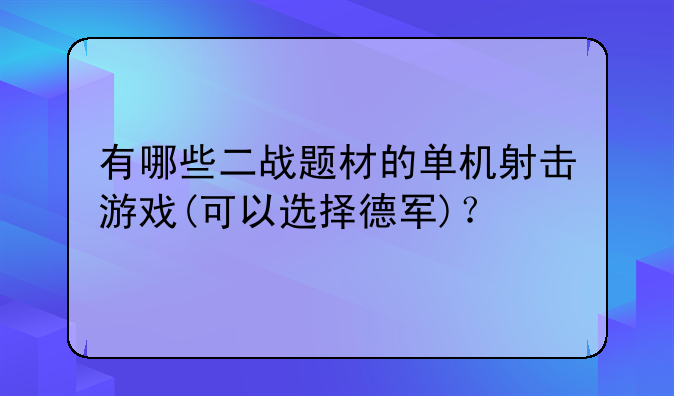有哪些二战题材的单机射击游戏(可以选择德军)？