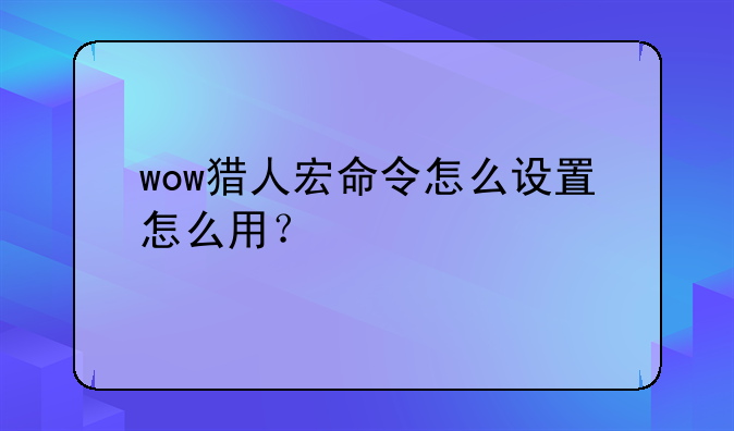 wow猎人宏命令怎么设置怎么用？