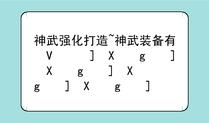 神武强化打造~神武装备有必要强化打造吗