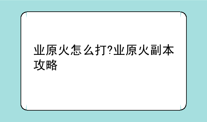 业原火怎么打?业原火副本攻略