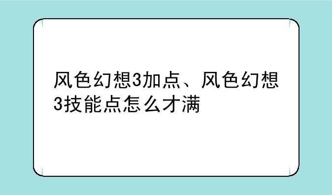 风色幻想3加点、风色幻想3技能点怎么才满